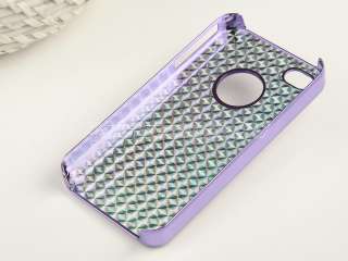 Purple Aluminum Bling Rhinestone Hard Case Cover For iPhone 4 4S 