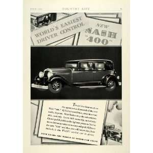 1929 Ad Antique Nash 400 Automobile Car Features Woman Driver Driving 