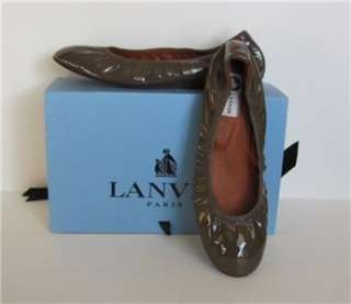 Lanvin gray grey taupe patent leather ballet flat shoe 41 11 new 