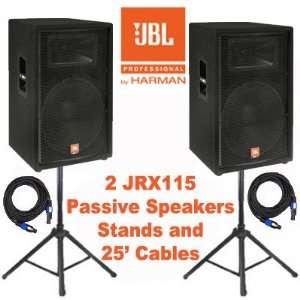  JBL Passive 15 JRX115 DJ Speakers, Stands and 25 Cables 