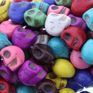 Dyed Multicolor Turquoise Magnesite  Skull Carved   12mm Height, 9mm 