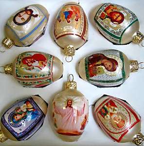 Egg Glass Xmas Ornaments/Icons/Hen Size/set of 8  