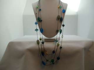 Lia Sophia Necklace, Sea Glass, Glass Beads, Triple Hematite Chain 