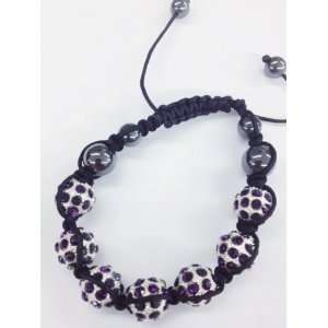  Purple Color Crystals Black Cord Beaded Shamballa Ball 