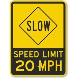  Slow   Speed Limit 20 MPH Fluorescent Yellow Sign, 24 x 