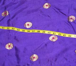 Embroidered 100% Silk Fabric purple metallic gold red  