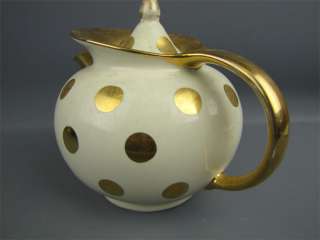 Vintage HALL 6 Cup Teapot Polka Dots #0698 Gold Label  