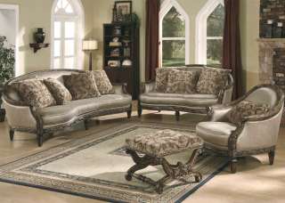 2Pc Traditional Deep Gold Fabric Sofa Loveseat Wood Living Room Set 