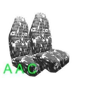   Camouflage Print Front Bucket Seat Cover   Black and White Automotive
