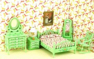 Dollhouse Bedroom Furniture Bed Dresser Chair Nighstand  