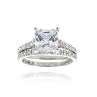 925 Sterling Silver 2ct Princess Cut CZ Bridal Ring Set  