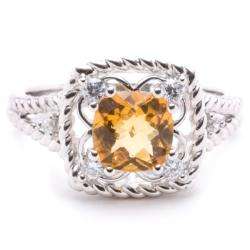   Created Citrine and Cubic Zirconia Rope Ring (Size 7)  