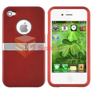 Red w/ Chrome Stand Hard CASE Cover+PRIVACY Screen FILTER for iPhone 4 