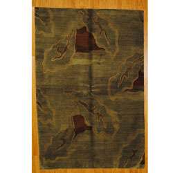   Hand knotted Olive Green/Burgundy Wool Rug (6 x 9)  