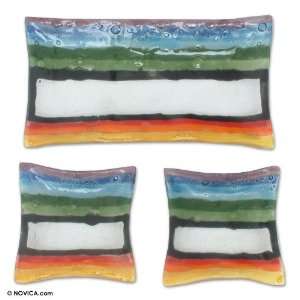  Glass centerpieces, Rainbow Scintillation (set of 3 