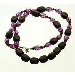 Wood and Acrylic Brown and Purple Long Beaded Necklace (U.S.A 