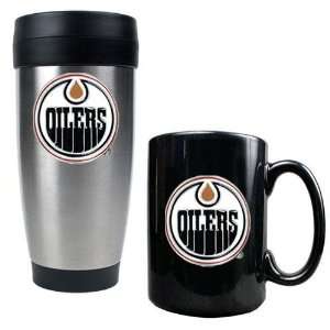 Edmonton Oilers NHL Stainless Steel Travel Tumbler & Black Ceramic Mug 