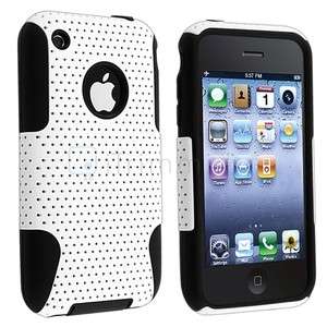 Black Silicone Skin Soft Gel / White Meshed Hard Case Cover For iPhone 