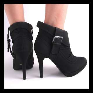 NEW BLACK HIGH HEEL SLOUCH ANKLE BOOTS  
