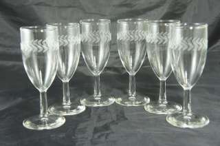 VINTAGE ETCHED CLEAR WINE SHERRY LIQUER GLASSES GOBLETS SET OF 6 