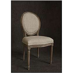   Vintage French Round Back Upholstered Linen Dining Chairs (Set of 2