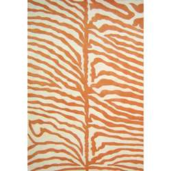 Hand tufted Orange/ Ivory Zebra Wool Rug (6 Square)  