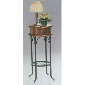 com Round Southwestern Distressed Oak Wood Top Telephone/Plant Stand 