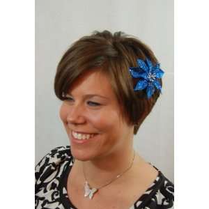    NEW Glitter Blue Poinsettia Flower Hair Clip, Limited. Beauty