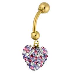   Gold Pink, Purple and White Crystal Heart Belly Ring  