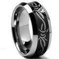 Tungsten Carbide Black plated Laser etched Barbed Wire Design Band 