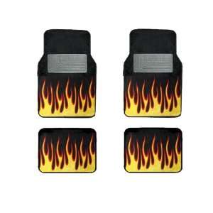  Front and Rear Fire Flame Carpet Floor Mats   Black Yellow 