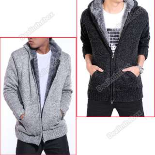 Fashion Men Warm Knit Sweater Hooded Wool Jumper Jacket Two Colors 