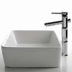 Kraus Square Sink and Bamboo style Bathroom Faucet  