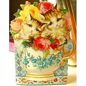 Punch Studio Greeting Card #58719 Victorian Kittens Cat in Teacup, Die 