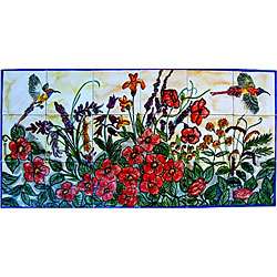 Mosaic Floral Garden Birds 18 tile Ceramic Wall Mural Art 