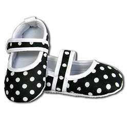Black and White Polka Dot Infant Girls Crib Shoes  