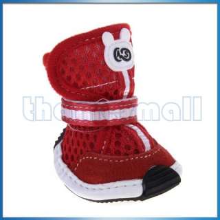 Red Pet Dog PU Leather Shoes Boots Mesh Apparel   L  