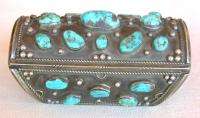   Old Pawn Sterling Silver Turquoise Bow Guard Cuff Bracelet  