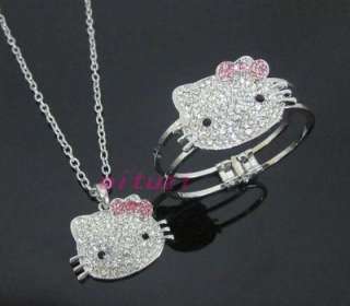 hello kitty pink bow necklace bracelet set 2items gift m25  
