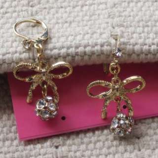   Johnson Pierced Earrings Gift Fashion Beautiful Bow Rhinestone Ball