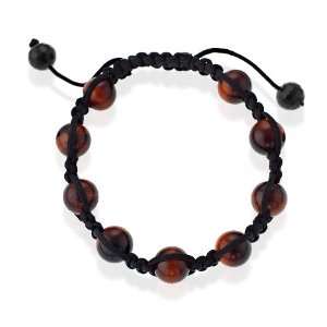  10mm Red Tiger Eye Beads with Black Cord Macrame Bracelet 