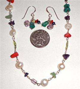   Amethyst Pearl Peridot Necklace Earrings Set Retired Box  