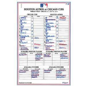  Astros at Cubs 7 21 2010 Game Used Lineup Card (MLB Auth 