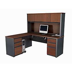 Bestar Prestige Plus L shaped Workstation with Hutch and Dual Full 