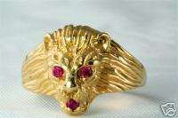 MENS OR LADIES 14K GOLD RUBY LION HEAD RING SIZE 9  
