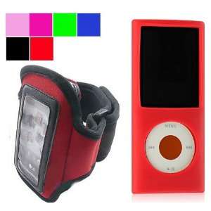 Ipod Nano Workout Armband + Color Matching Silicone Skin Case for Ipod 