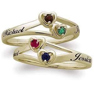  Couples Name & Birthstone Heart Ring   Personalized 