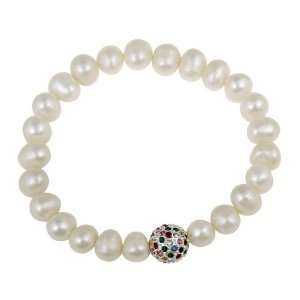 Freshwater Cultured Pearl and Multi Colored Crystal Fireball Bracelet 