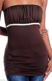 Brown Lace Empire Ruched Bust Halter/Tube Top S/M/L  