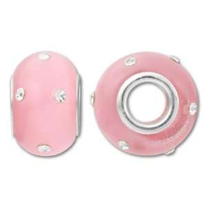  Fiber Optic Pink and Crystal with Silver Grommet Roundel 
